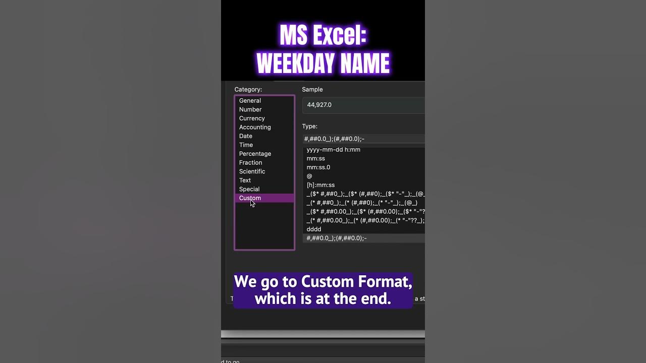 Easy way to see weekday name in excel youtube