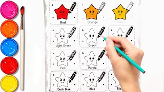 Full Learn Colors for Kids with Cute Stars ⭐ | Color Names & Coloring Activity | Red, Yellow, Green, Pink Guide