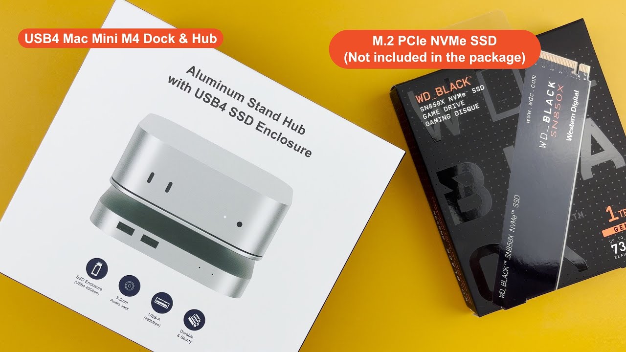 Install M.2 NVMe SSD into 40Gbps Dock & Hub for Mac Mini M4