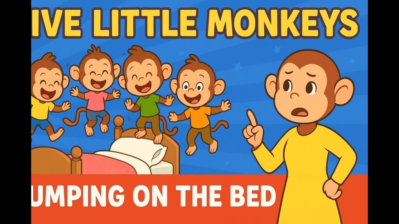 Five Little Monkeys Jumping on the Bed | Fun Cartoon Nursery Rhyme for Kids