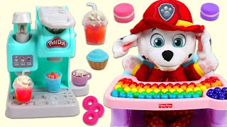 Paw Patrol Baby Marshall Makes Play Doh Fruit Smoothie, Hot Chocolate, &amp; Desserts with Cafe Playset!