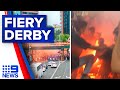 Football fans riot on streets after fiery Sydney A-League derby | 9 News Australia