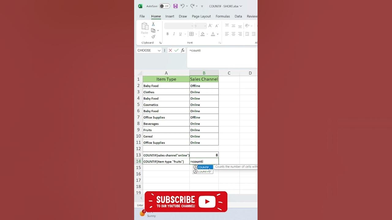 Use countif for counting cells applied with criteria excelfunction 