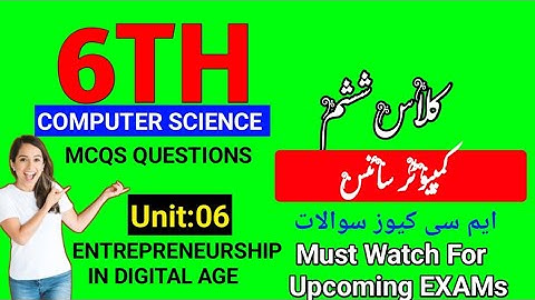 6th Class Computer 🖥️ Science MCQs Questions for All Exams: CT IT Etea test preparation mcqs
