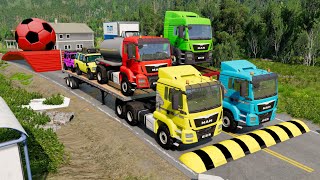 Double Flatbed Trailer Truck vs Speedbumps | Train vs Cars | Tractor vs Train | BeamNG.Drive #46