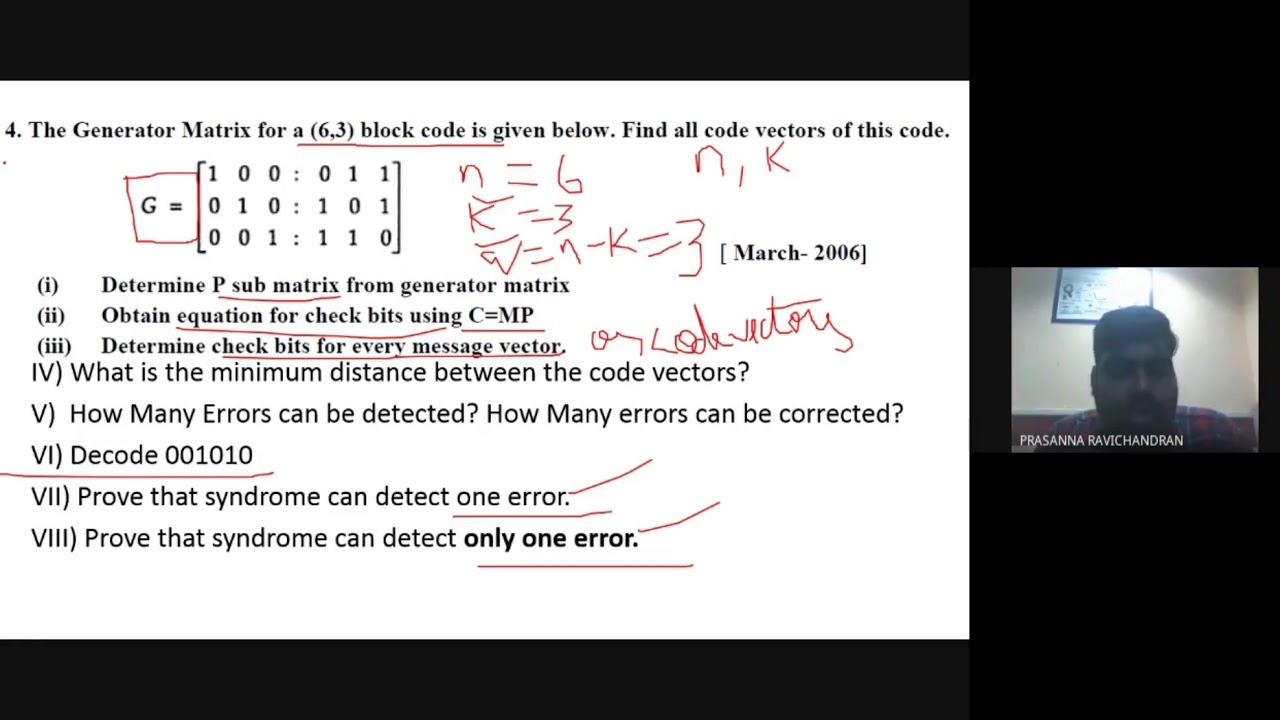Linear block code - Problems - Unit 5 - Digital Communication - YouTube