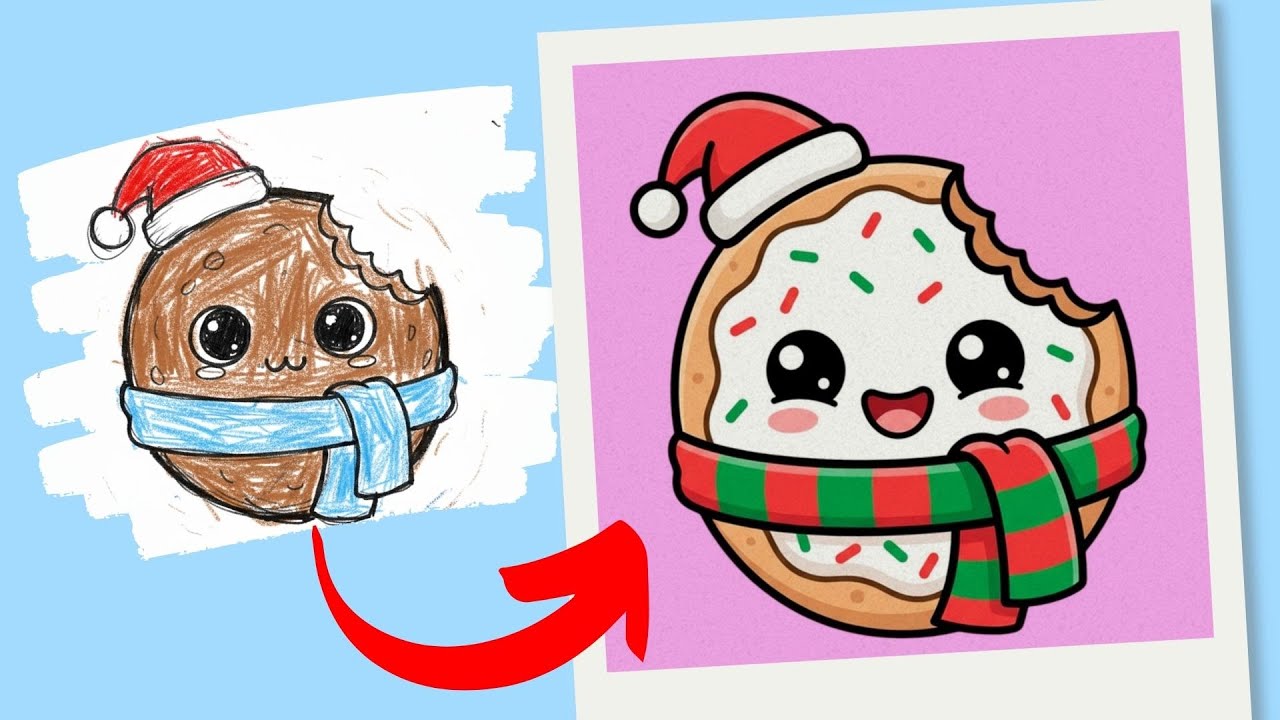 How to Draw Cute Santa Cookie 🎅🍪 | Easy Holiday Drawing Tutorial