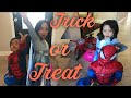 Trick or treat | first halloween experience | frozen and spiderman costume |