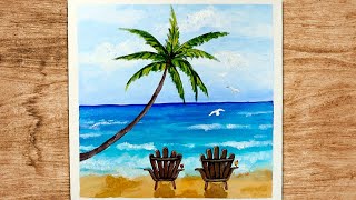 How to Paint Seascape Beach and Beach Chair Easy | Sea Landscape Painting for Beginners