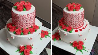Two Step Butter Cream Cake | Birth Day Cake | Simple Flowers Design