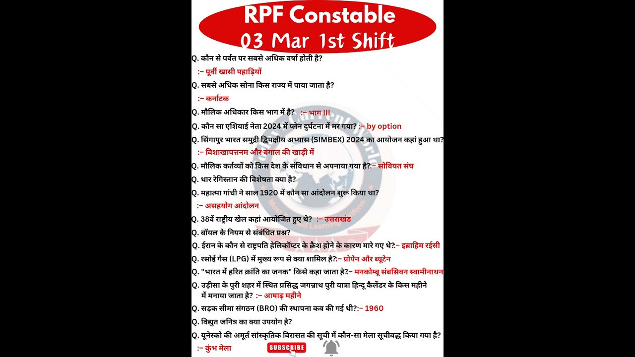 RPF Constable Exam Analysis 2025| RPF Constable Question Paper 2025 | 03 Mar 1st Shift| RPF Question