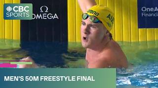 Championships Record in mens 50m freestyle final at 2026 Pan Pacific Swimming Championships