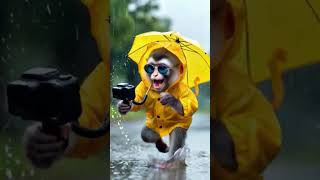 Monkey vlog of rain #vlog #amazing #beautiful #music #cute #monkey