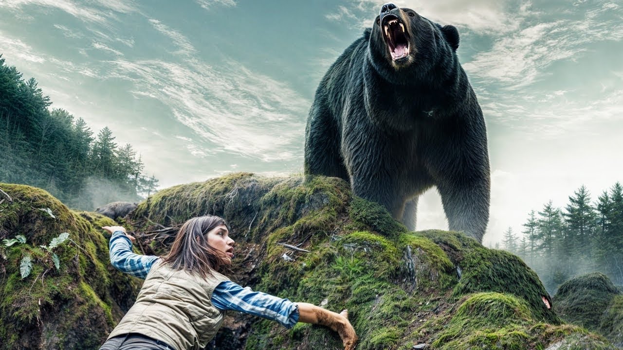 В лесу девушка задерживает дыхание, чтобы спастись от нападения черного ...