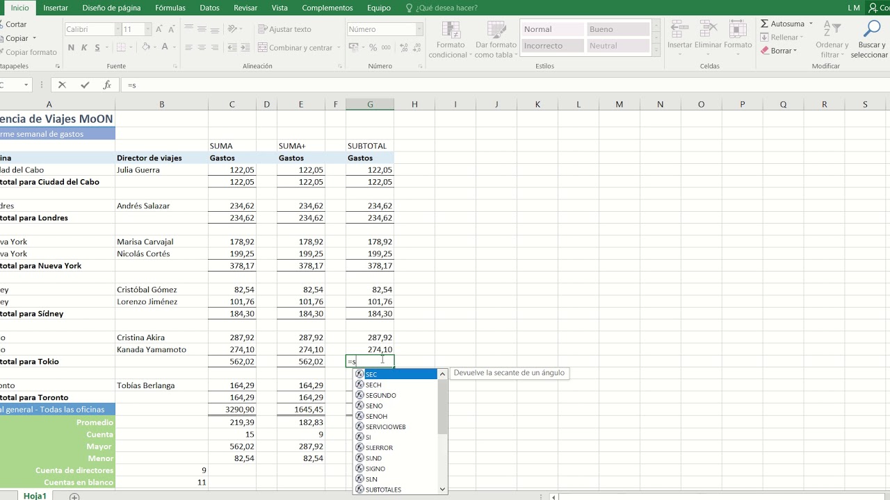 Función Subtotales Excel YouTube