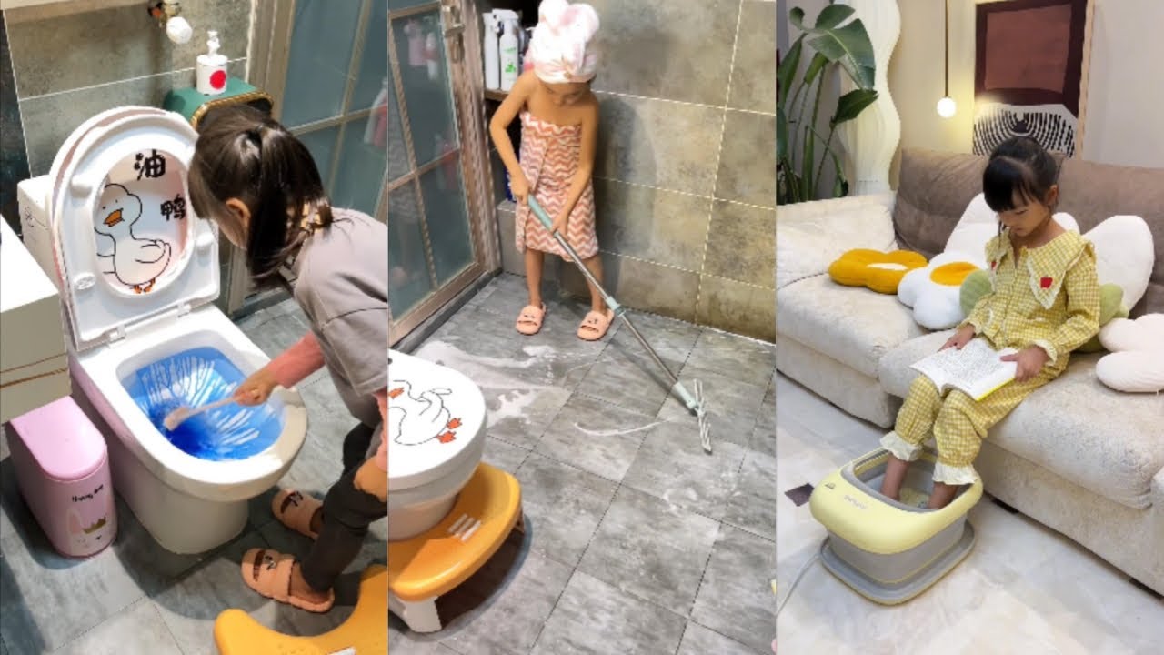 My six-year-old daughter's daily routine after coming home! Amazing house cleaning!