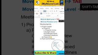 Multilevel list  in  MS Word  #shorts #wordlist #msword