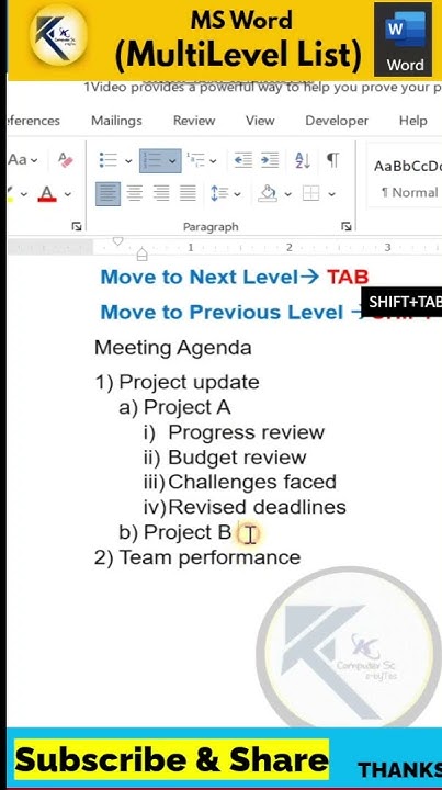 Multilevel list in MS Word #shorts #wordlist #msword - YouTube