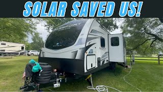 Solar Panel 400i second round review Travel trailer Keystone solar Flex saves us in big storm