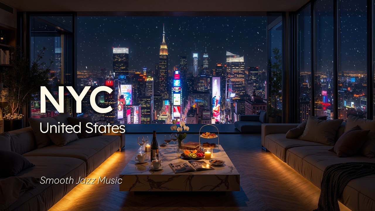 Gentle Night Jazz in NYC | Luxury Apartment Ambience & Soft Jazz Piano Music to Relax