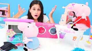 Çocuk videoları! Ayşe Peppa Pig ve George&#39;a ev işlerini yapmaya yardım ediyor! Çizgi film