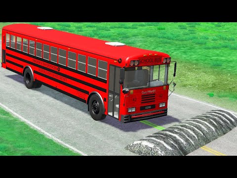 Red Bus vs Massive Speed Bumps - Bus Vs Deep Water Truck Rescue Bus - BeamNG.Drive