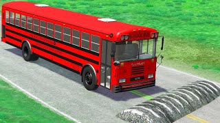 Red Bus vs Massive Speed Bumps - Bus Vs Deep Water Truck Rescue Bus - BeamNG.Drive