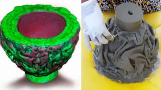 Unique Pot Made From Winter Hat & Rug /Cement Craft Ideas