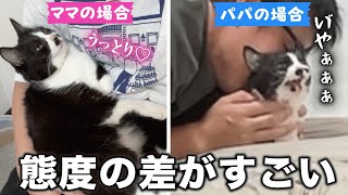 ママにはべったりなのにパパにくっつかれると「い゛やぁぁ！」と全速力