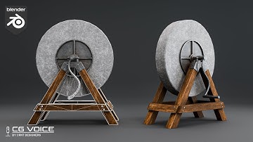 how to model this Lowpoly Medieval Grindstone in blender _ blender modeling
