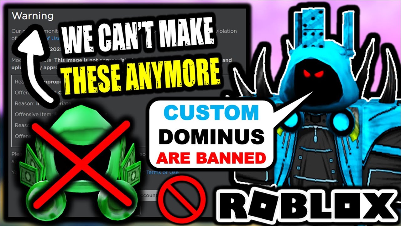 Roblox Is Banning All Custom Dominus Avatar Outfits Youtube - roblox dominus buttons t shirt