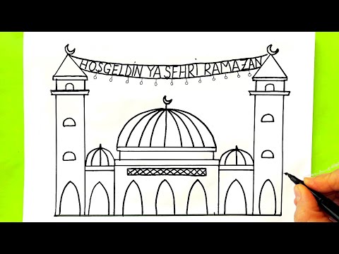 Çok Kolay Cami Çizimi - Hoşgeldin Ramazan 🕌 Ramazan Resmi Çizimi - Adım Adım Cami Nasıl Çizilir