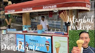 Dondurma - Turkish masic sticky ice cream truck. TRICK show in Istanbul, Turkiye