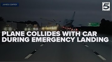 Video: Plane lands on vehicle during rush hour on interstate