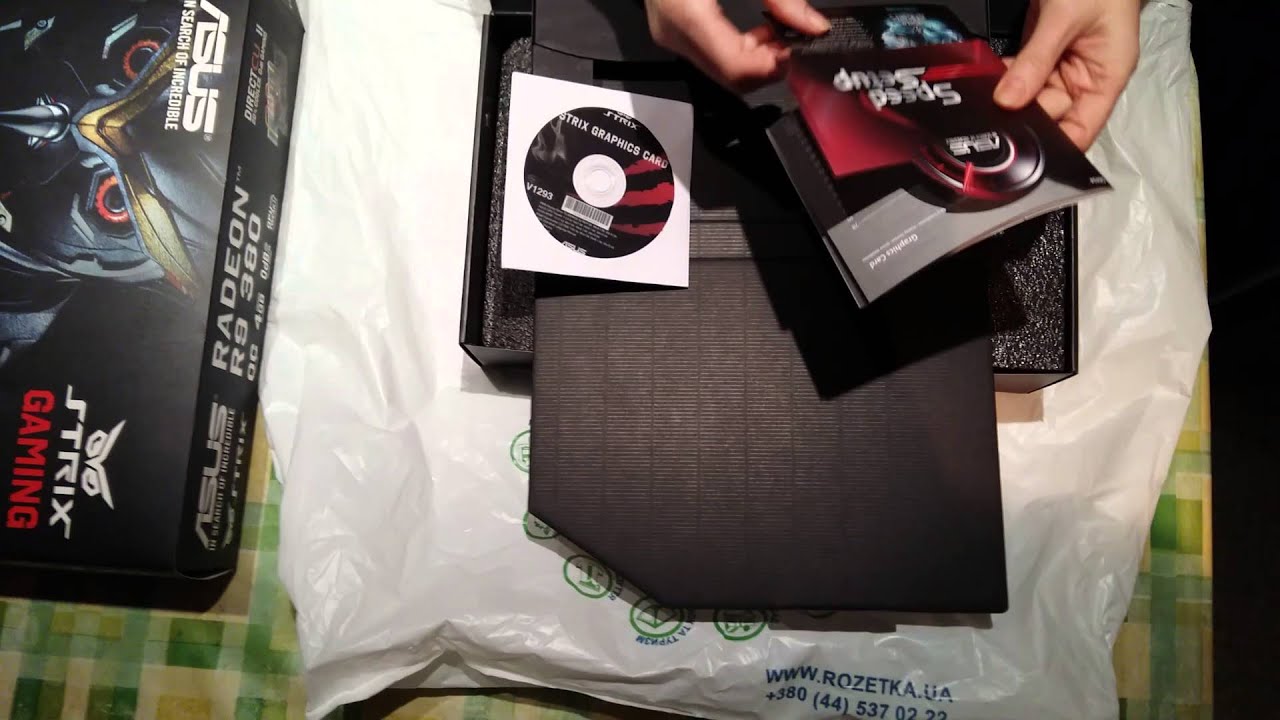 Распаковка видеокарты Asus PCI-Ex Radeon R9 380 Strix 4GB GDDR5 (256bit)