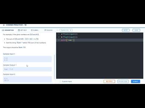sum of two numbers 2coding practice 1D