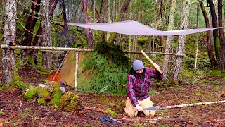 Solo Overnight Bushcraft Camp in Rain Storm