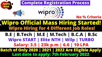 Wipro Official Mass Hiring Started for Elite NTH | TURBO | STAR | WILP Role 2022 | 2021 | 2020 Batch