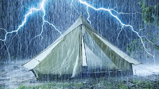 Defeat Insomnia in 3 Minutes with Strong Rainstorm &amp; Powerful Thunder Sounds on Tent Roof at Night