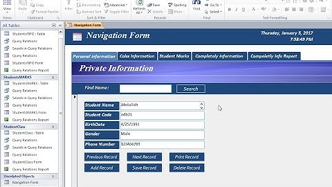 الدرس السادس : كيفية انشاء  Navigation Form وعرض الفورم والتقارير فيه : Microsoft Access