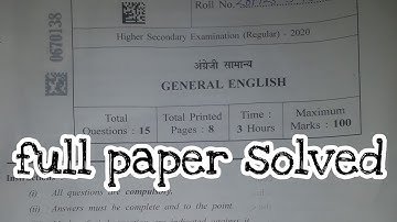 full paper solved class 12th subject general English final exam question paper 2020 MP board