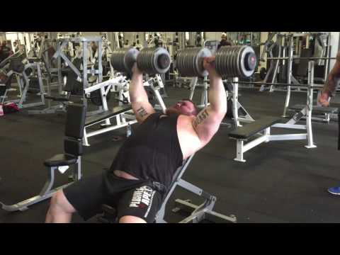 Eddie Hall Dumbbell Press 90kg's X  10 reps at Strength Asylum