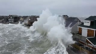 02022021 Scituate, MA  Drone shots of massive waves crash into homes, flooded and damaged homes,