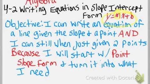 Algebra 1: 4-2 Writing Equations in Slope Intercept Form