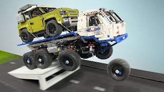 Land Rover Defender on Truck vs Ramps  Lego Technic Cars CRASH