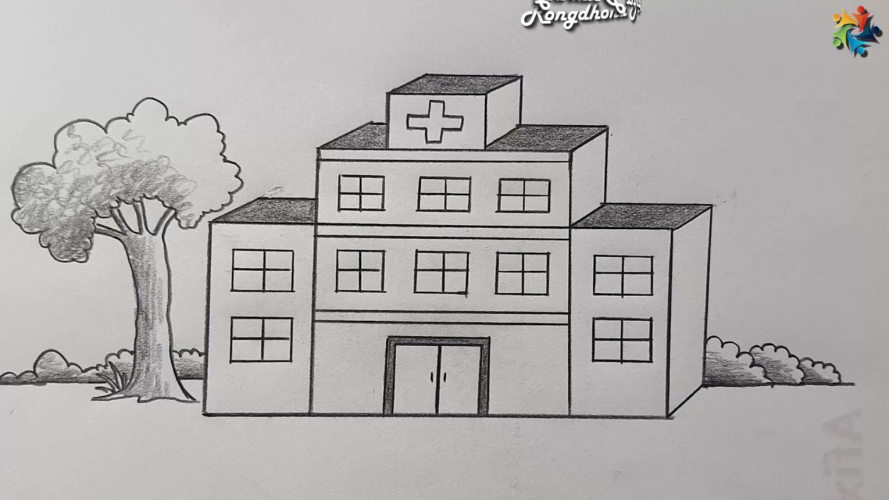 Hospital Building Hand Drawn Illustration On White Royalty Free SVG  Cliparts Vectors And Stock Illustration Image 13850812