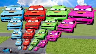 Big & Small Dodge Challenger SRT Hellcat Lightning McQueen VS Train | BeamNG.drive