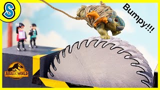 GIANT SAW of death trap! Bumpy in Jurassic World Camp Cretaceous for kids toys dinosaurs trex fight