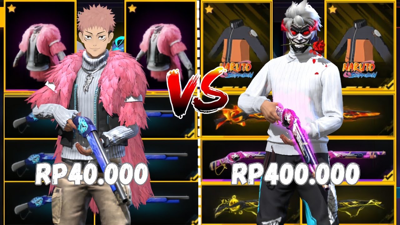 REVIEW AKUN FF HARGA 40.000 VS 400.000!! SG DUA LENGKAP🥶🔥