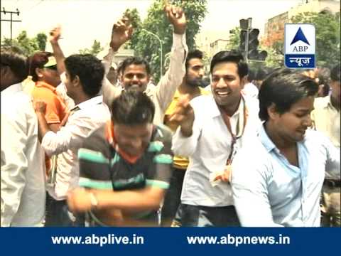 BJP supporters celebrate Ramesh Bidhuris victory